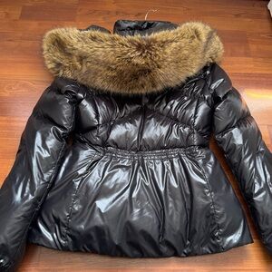 Moncler belted jacket with Fur hood puffer